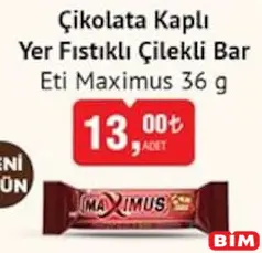 ETİ MAXİMUS ÇİKOLATA KAPLI YER FISTIKLI ÇİLEKLİ BAR 36 G